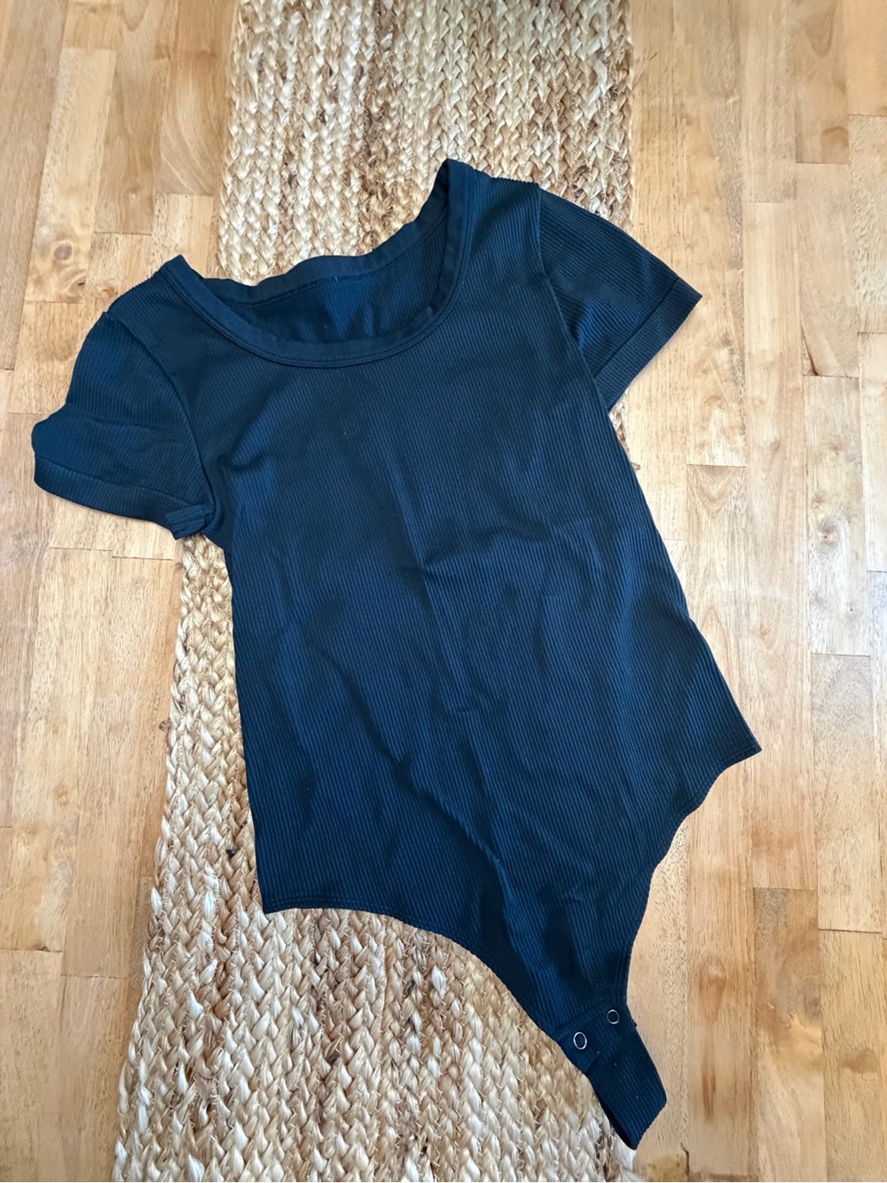 Black Ribbed Short-Sleeve Bodysuit